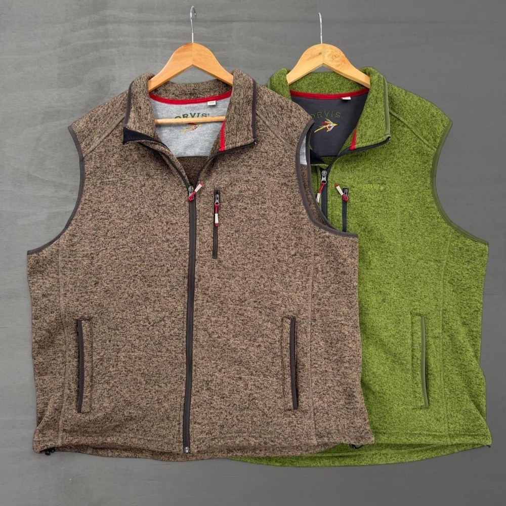 Lot of 2 Orvis Sweater Fleece Vest Green Marled Full Zip Outdoor XXL